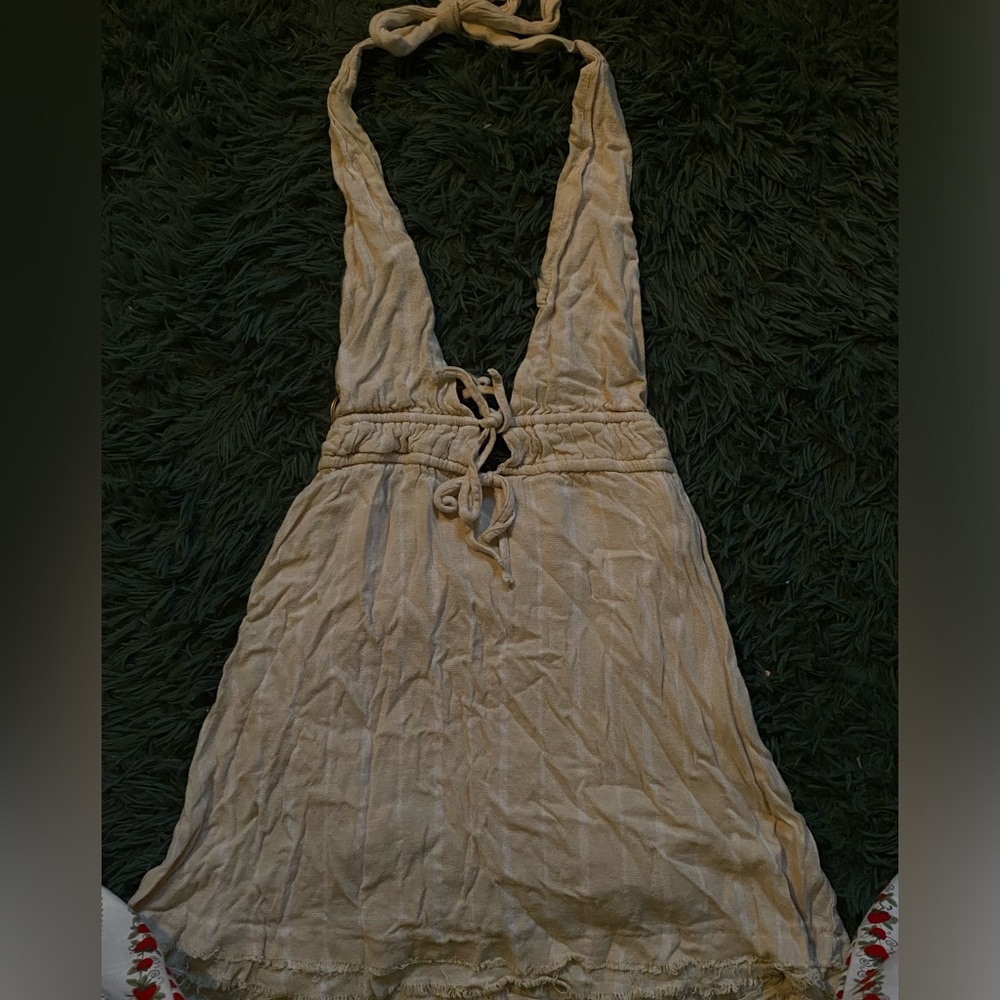S URBAN OUTFITTERS striped cream low neck mini dress!